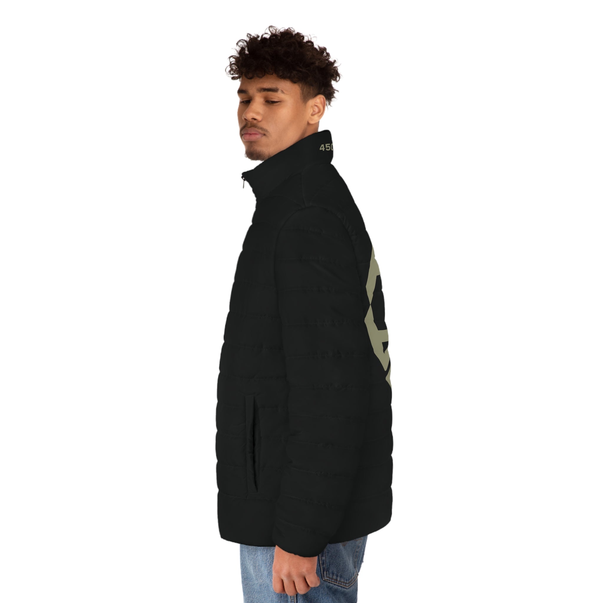 Men's Puffer Jacket with 450 Logo — Quilted Black Insulated Coat