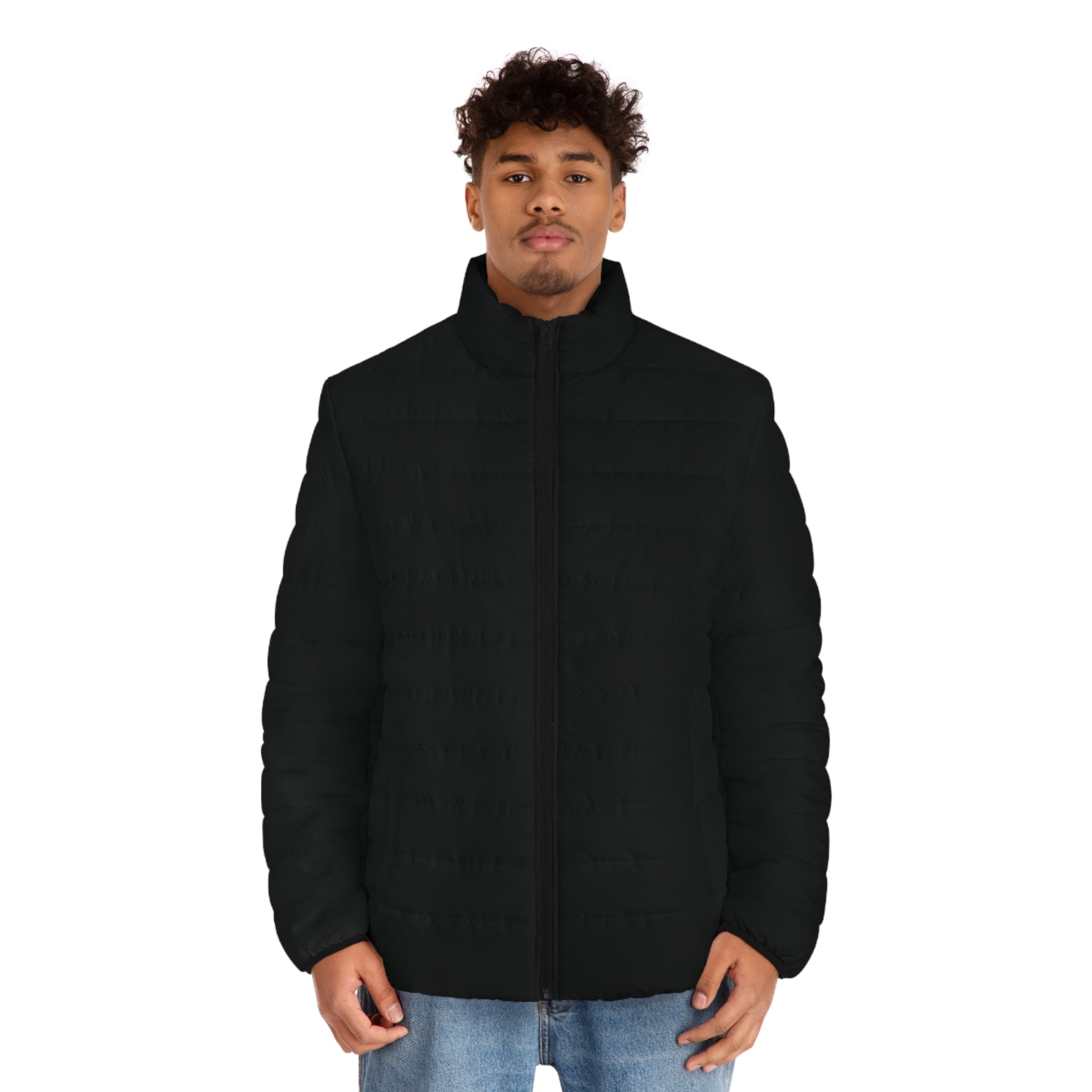 Men's Puffer Jacket with 450 Logo — Quilted Black Insulated Coat