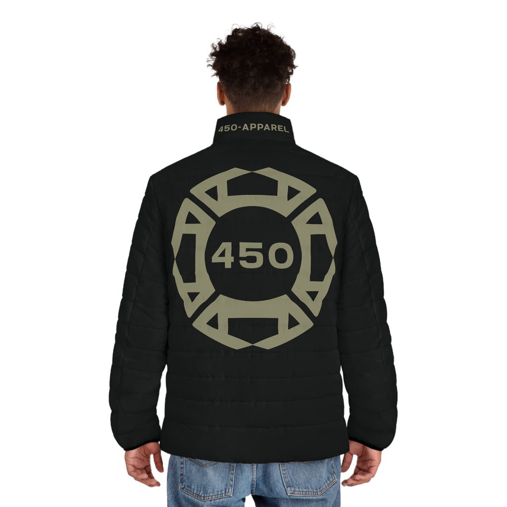 Men's Puffer Jacket with 450 Logo — Quilted Black Insulated Coat
