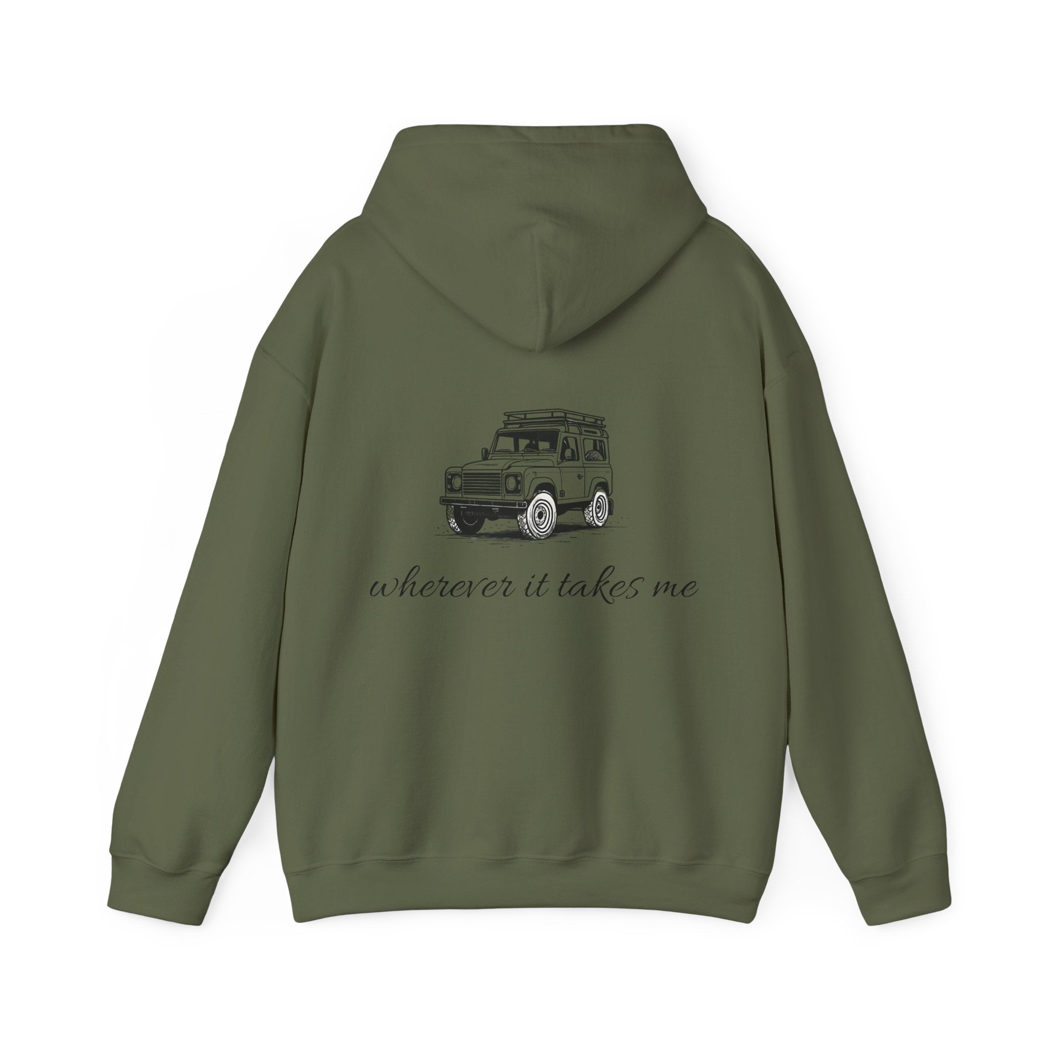 Land Rover Defender inspired hoodie in Military Green - back view