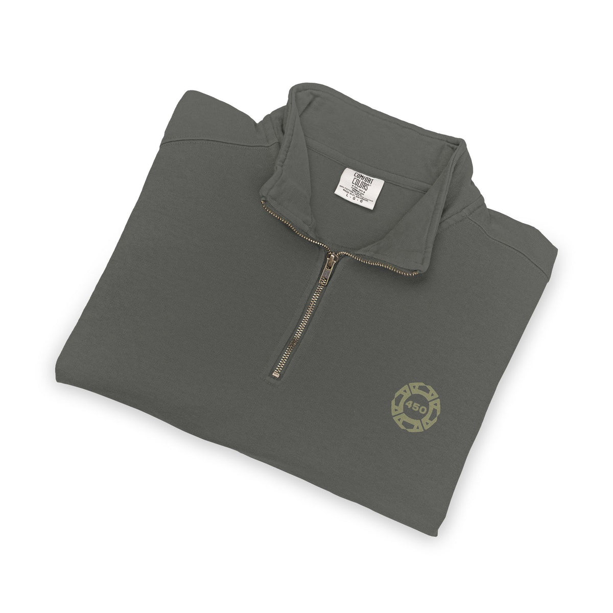 Quarter-Zip Sweatshirt — Minimal Olive Green Pocket Logo