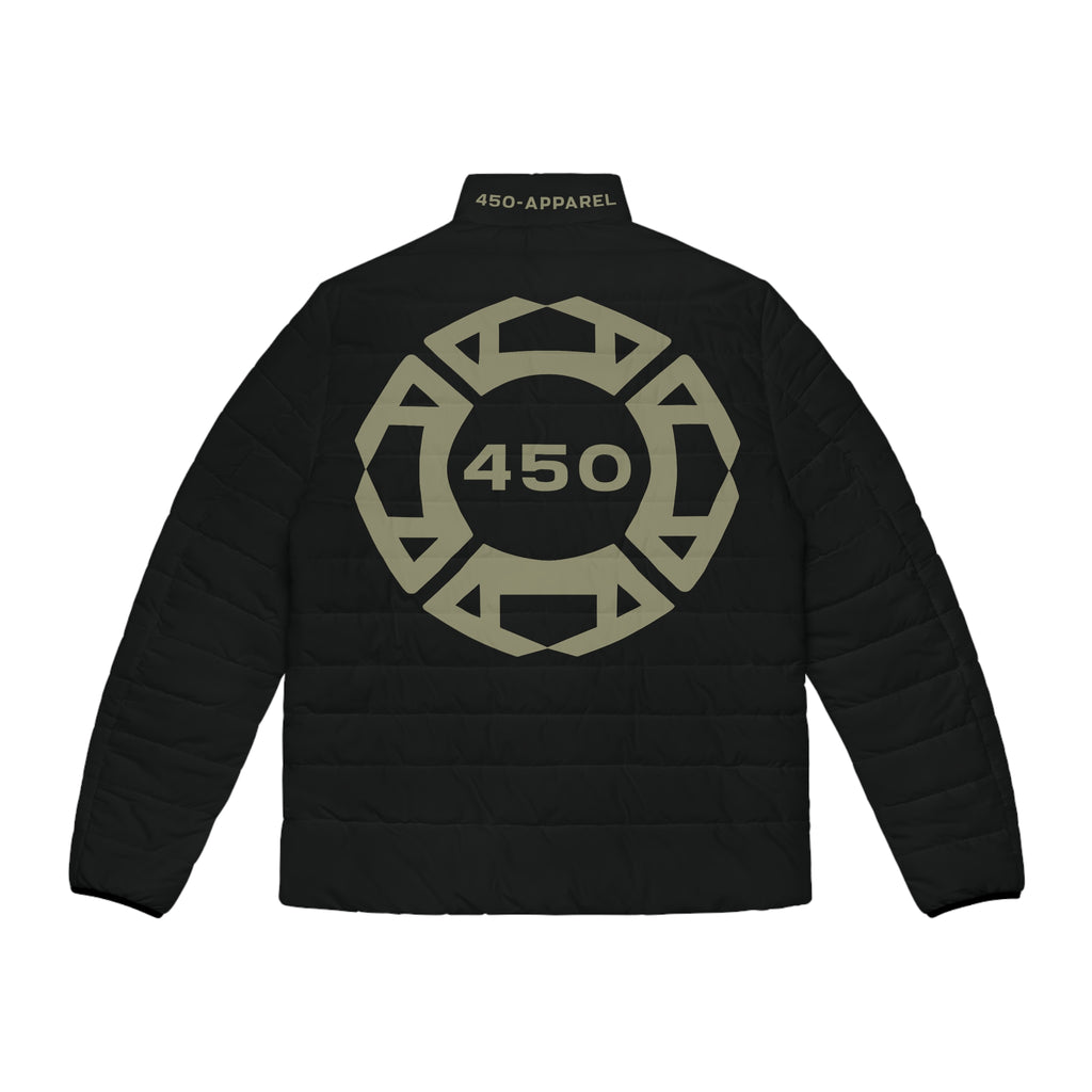 Men's Puffer Jacket with 450 Logo — Quilted Black Insulated Coat