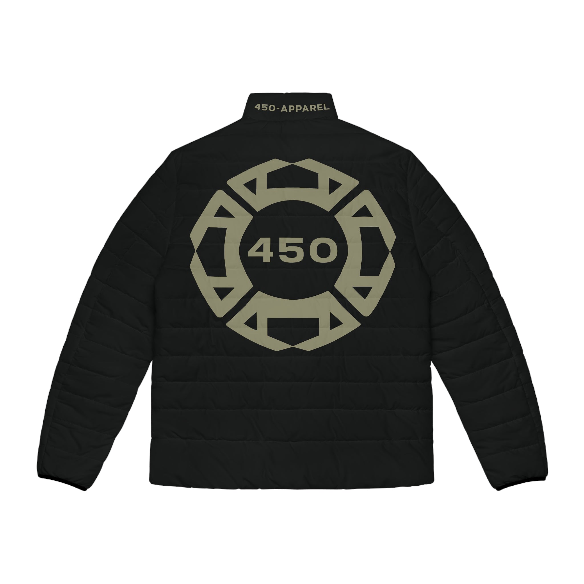 Men's Puffer Jacket with 450 Logo — Quilted Black Insulated Coat