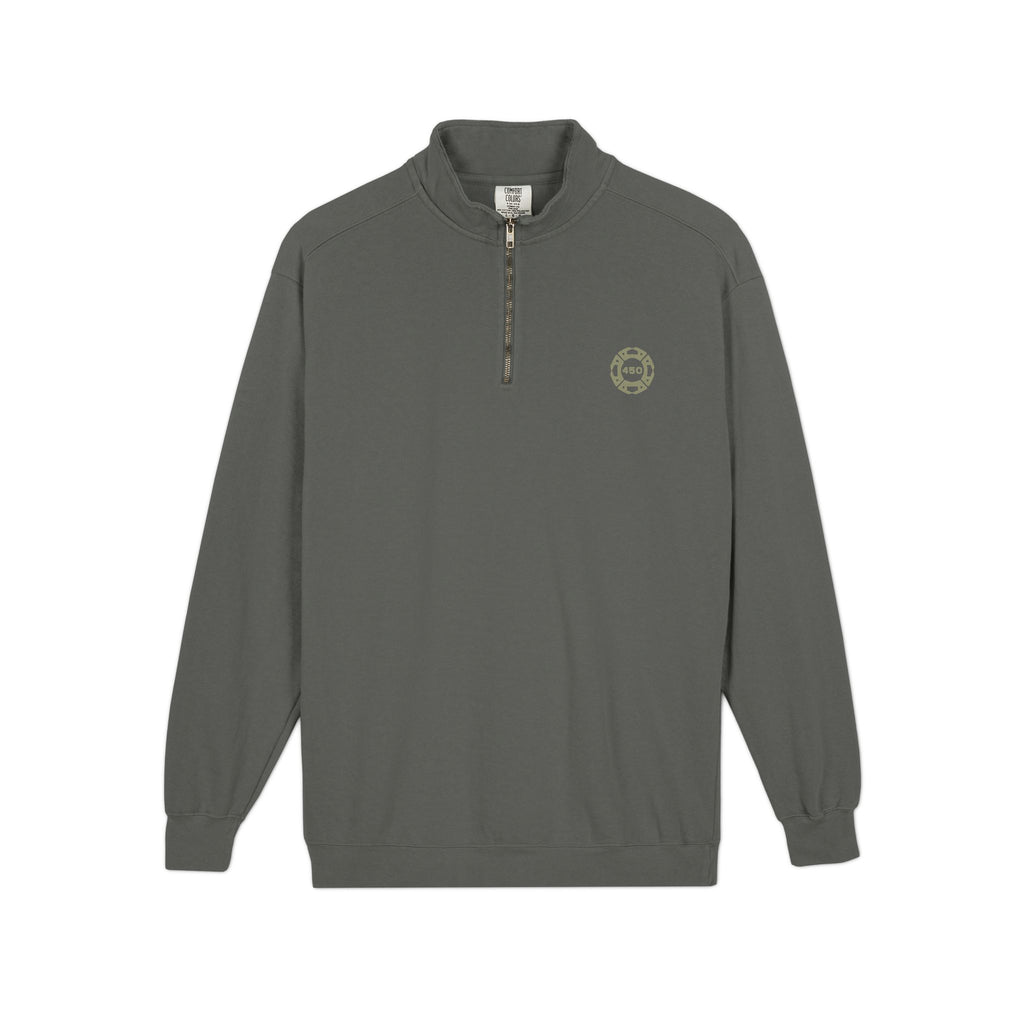Quarter-Zip Sweatshirt — Minimal Olive Green Pocket Logo