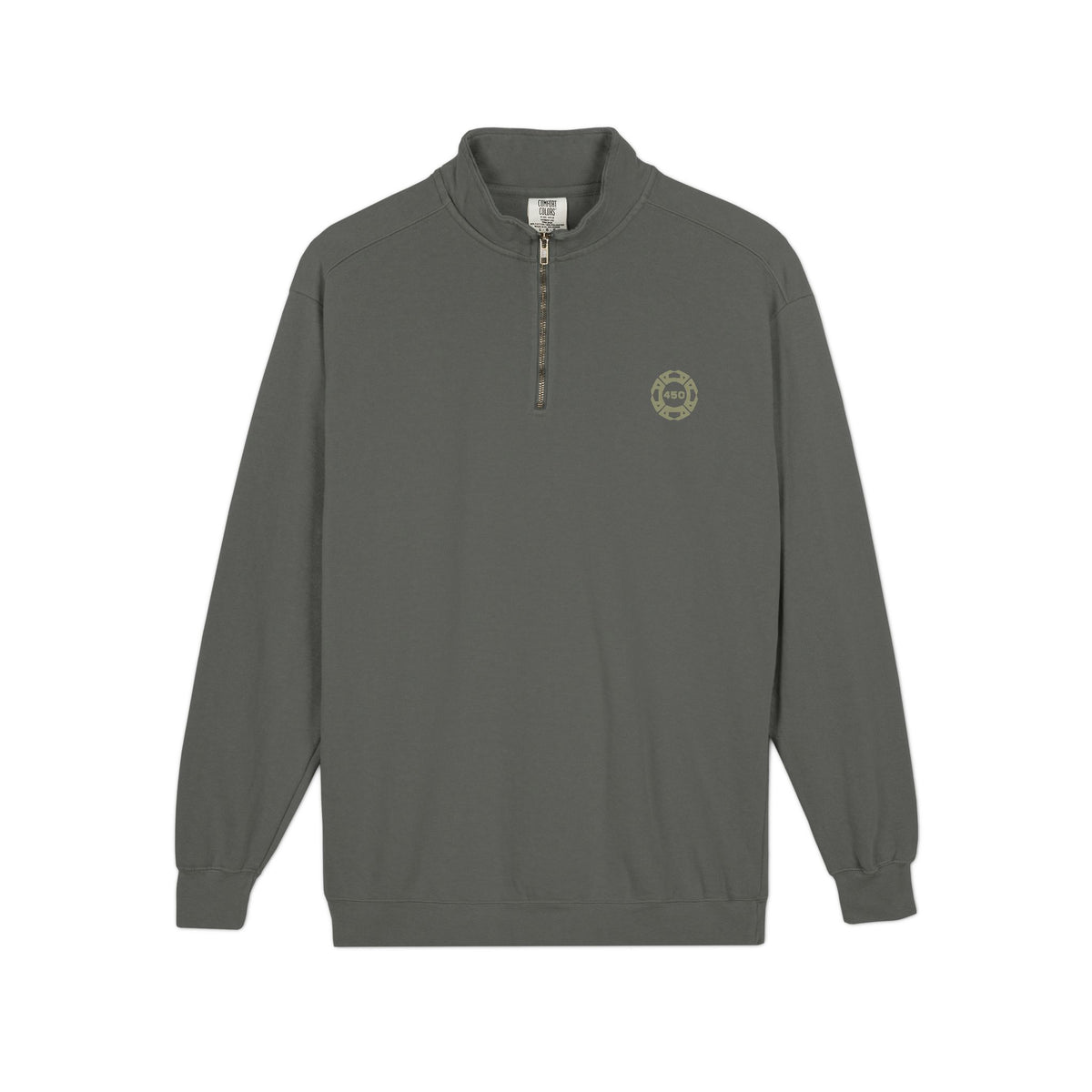 Quarter-Zip Sweatshirt — Minimal Olive Green Pocket Logo