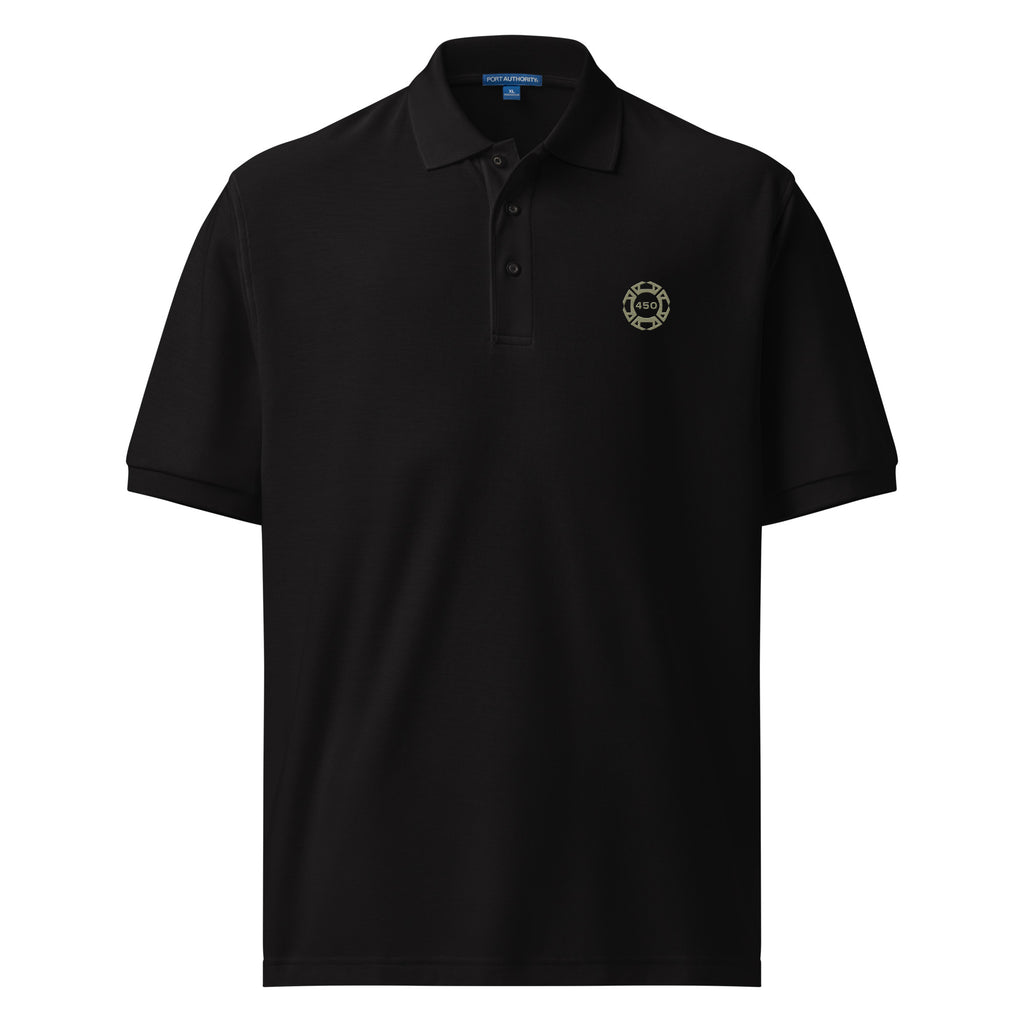 450-Apparel black embroidered polo shirt front view