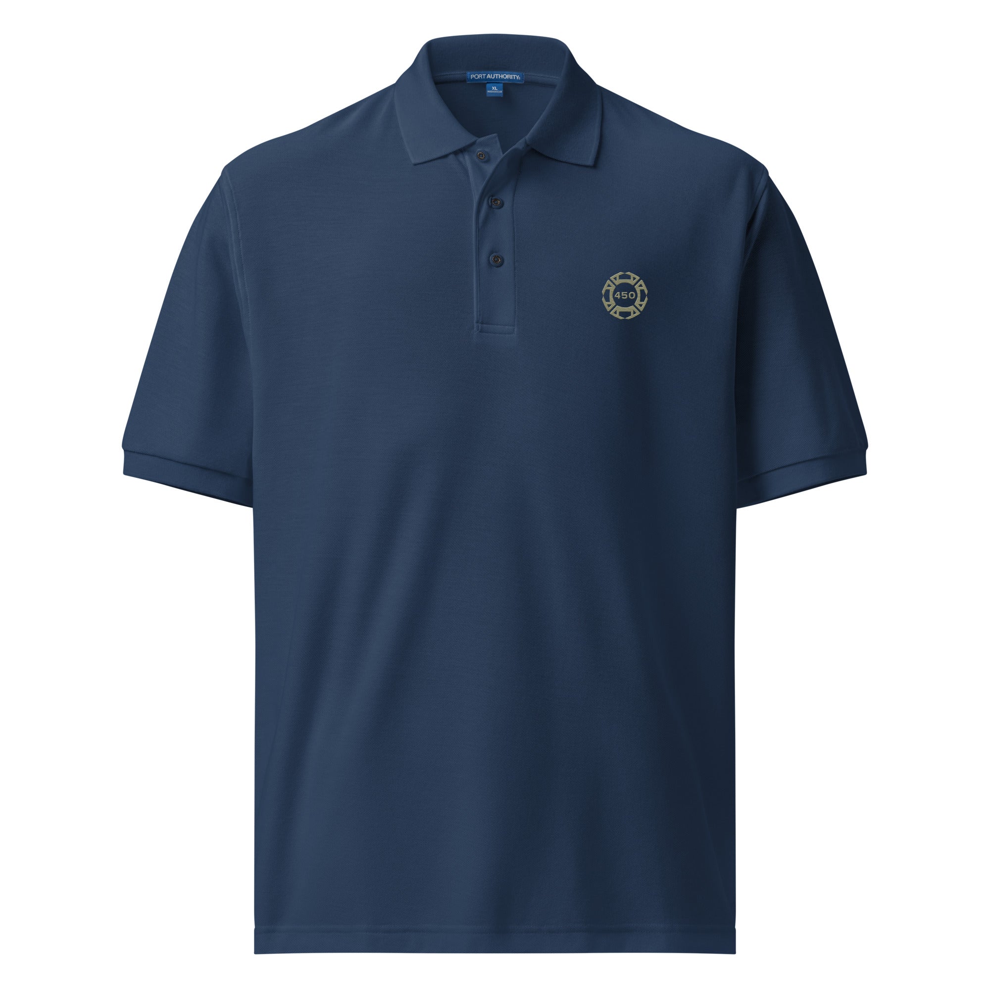450-Apparel navy embroidered polo shirt front view