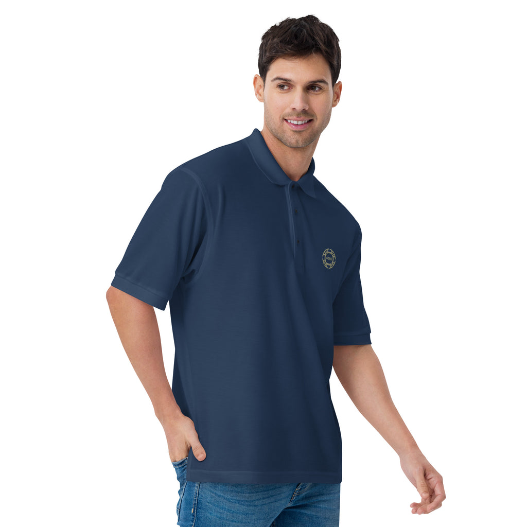450-Apparel black embroidered polo shirt model front view