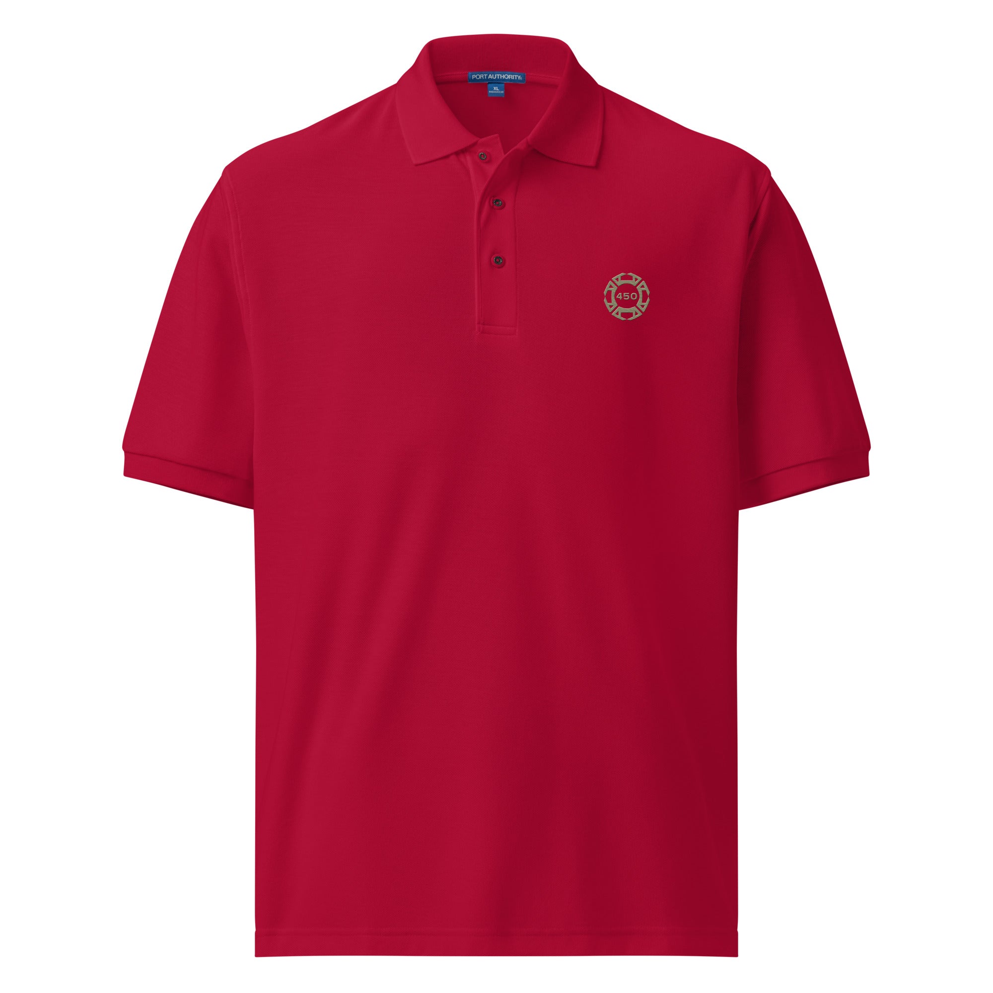 450-Apparel red embroidered polo shirt front view