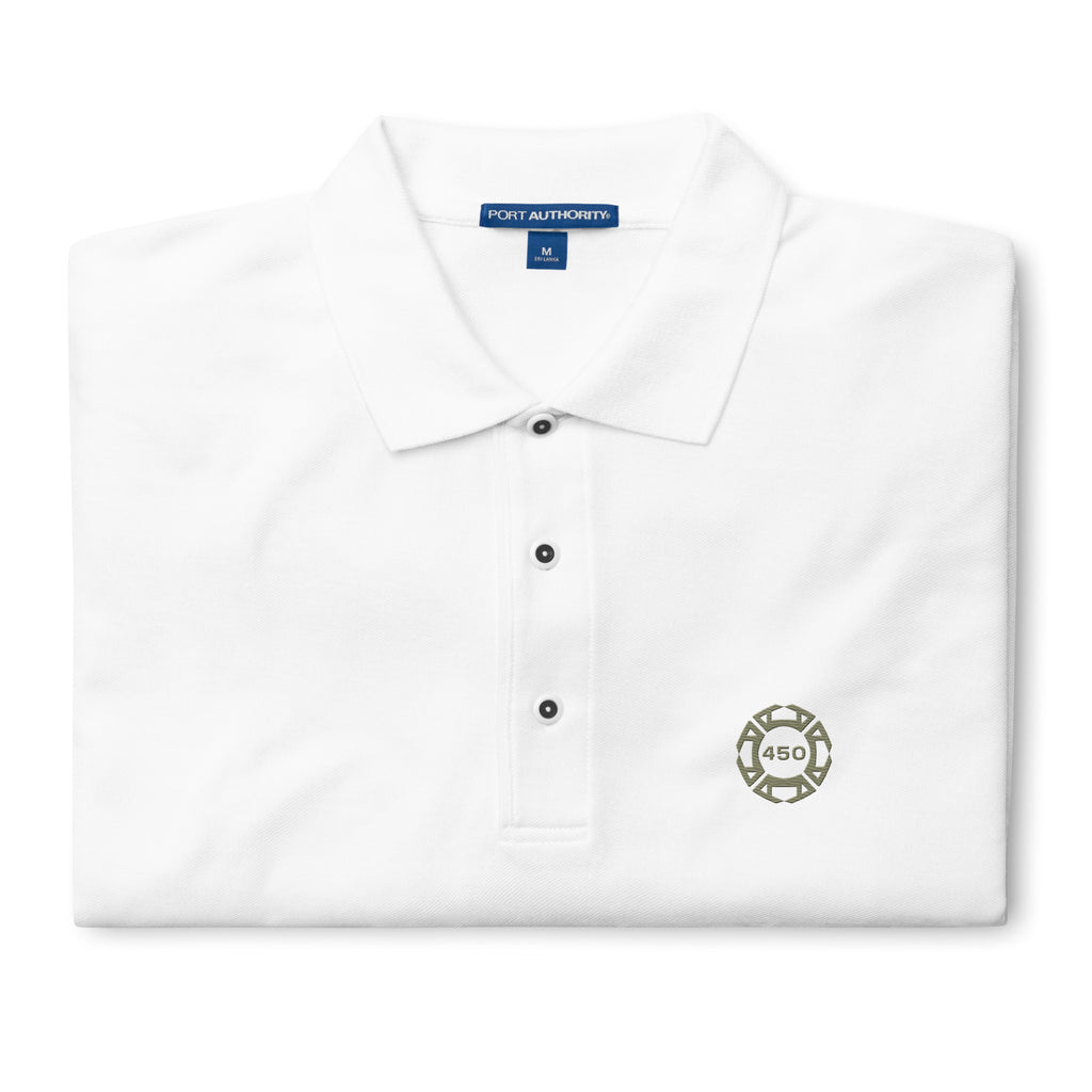 450-Apparel black embroidered polo shirt detail view